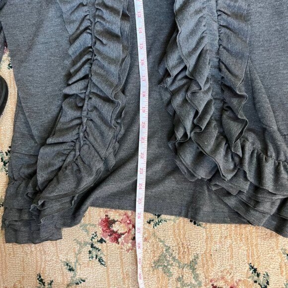 CATO - Women's Gray Ruffled Open-Front Cardigan ... - Picture 12 of 13